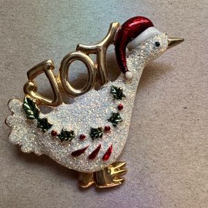Christmas Joy Pen Gold with Red Santa Hat Brooch 2 inches by 1.5 see quarter pic